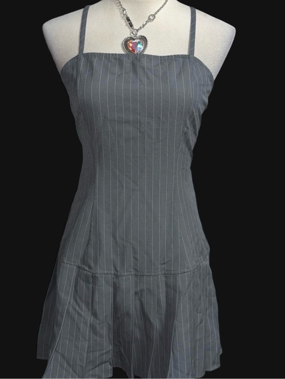 Sincerely Jules Gray Pinstripe Spaghetti Strap Mini Dress